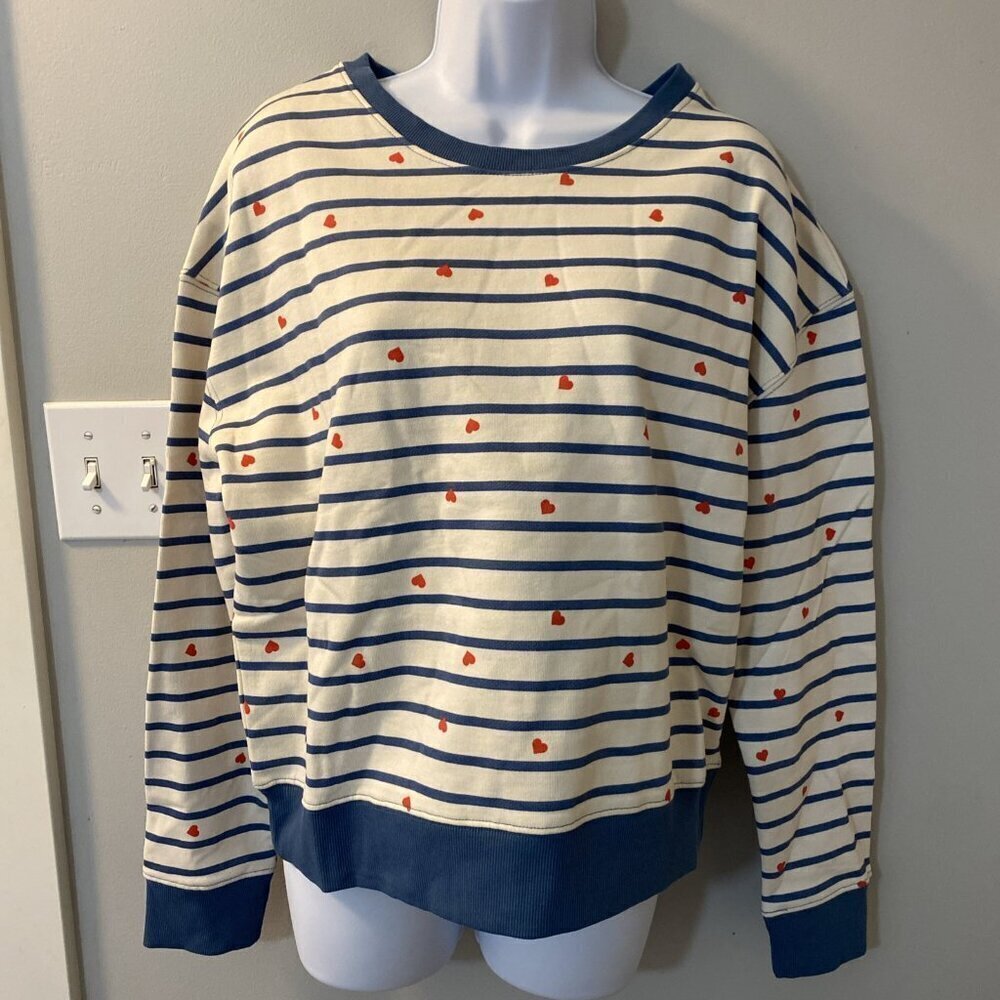 Pact 100% Organic Cotton Scattered Hearts Fleece Lined Crewneck Sweatshirt NEW M